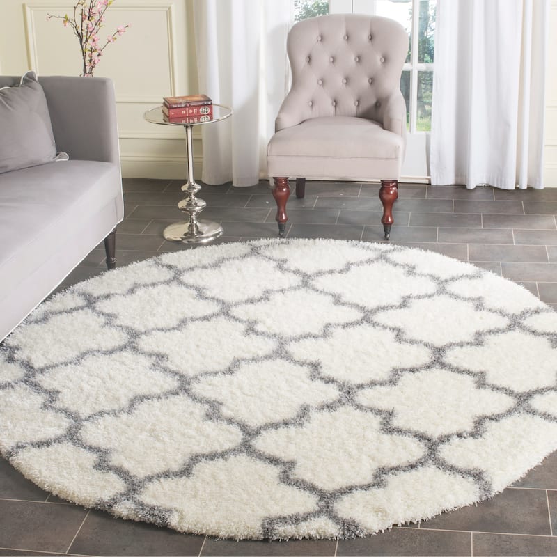 SAFAVIEH Montreal Shag Rosalyn 2-inch Thick Rug - 6'7" Round - Ivory/Grey