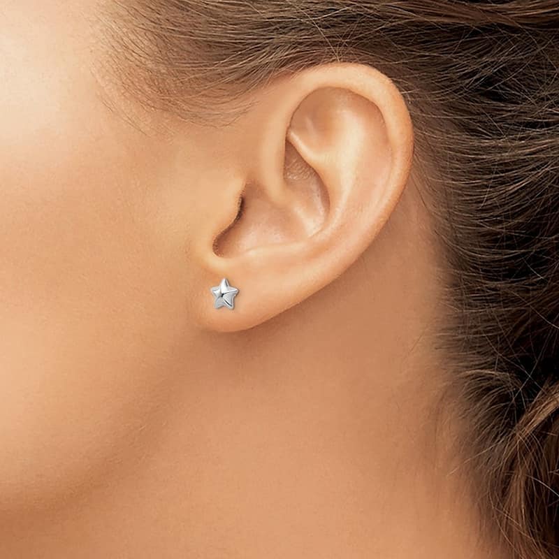 Curata 14k White Gold 6.5mm Polished Small Puffed Star Post Earrings