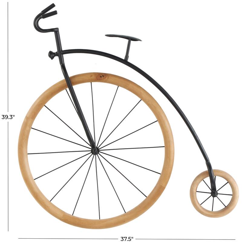 Black Metal Bike Home Wall Decor with Brown Wooden Wheels
