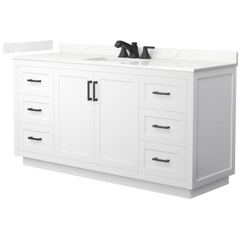 Wyndham Collection WCF292966S-QTZ-US3MXX Miranda 66" Free Standing - White / Giotto Quartz Top / Matte Black Hardware