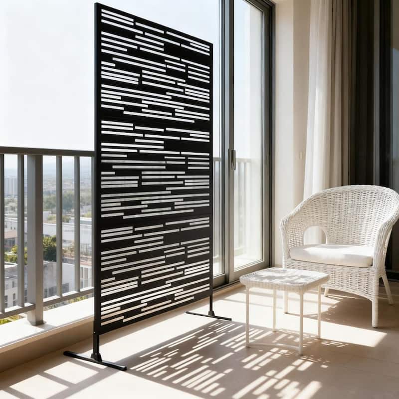 GDFStudio Outdoor Orin Steel Outdoor Privacy Screen with Trellis Function - Black