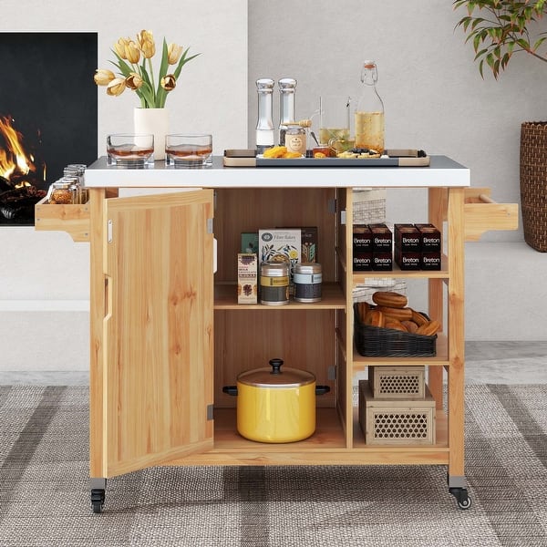 Moasis Outdoor Solid Wood Rolling Grill Bar Cart Kitchen Island w ...