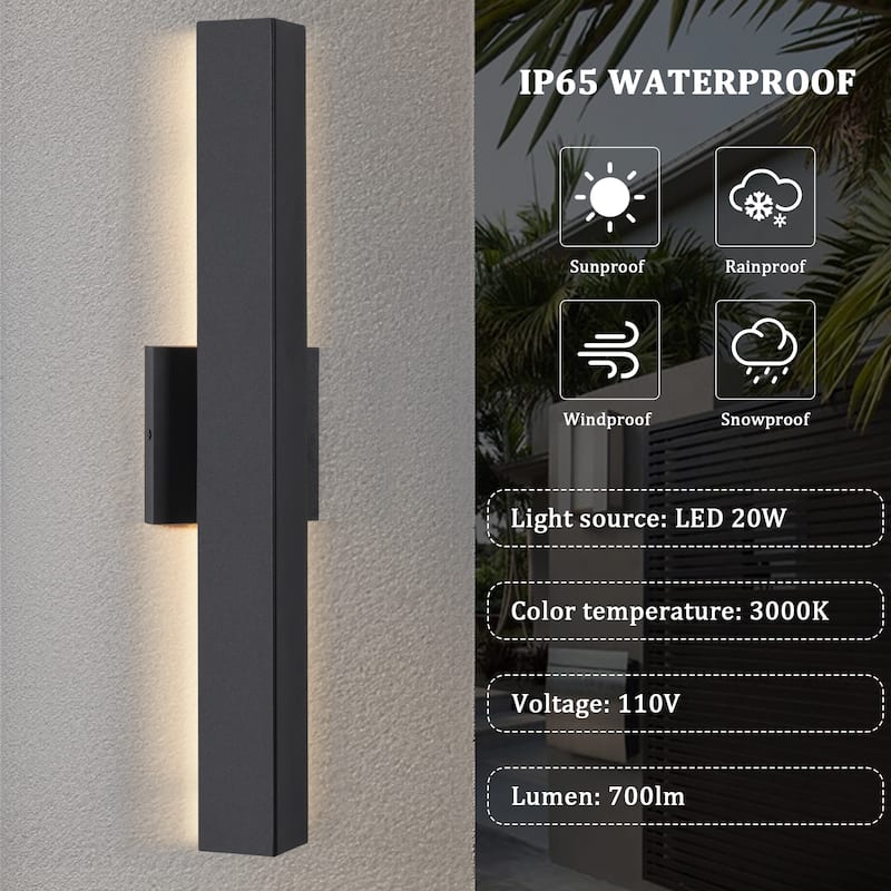 Modern Minimalist Black Outdoor Integrated LED Wall Sconce - 21.8"