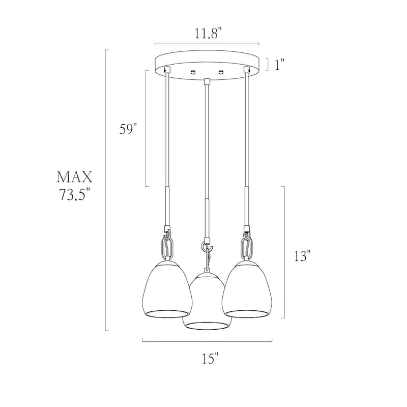 Blobfish Modern 3-Light Glass Chandelier Brass Cluster Kitchen Island Pendant Light - D 15" x H 12.5"
