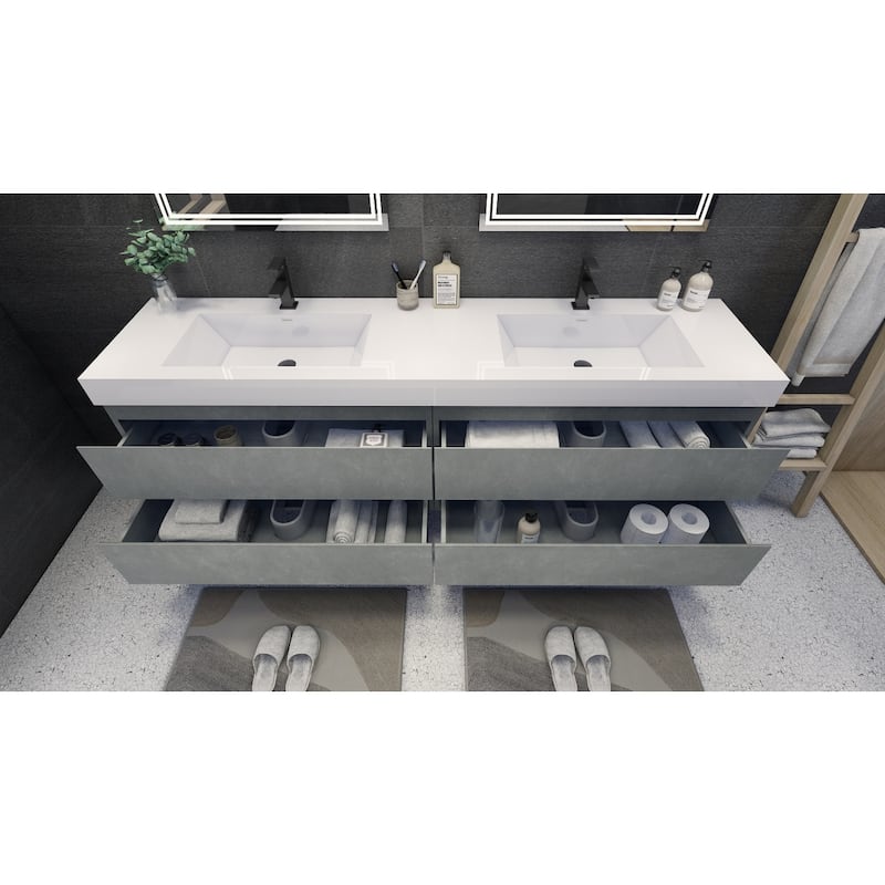 Baillie 84'' Wall-Mounted Vanity with Double Reinforced Acrylic Sink