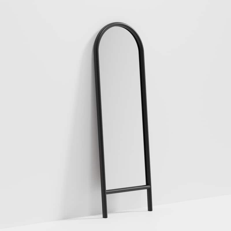 Ladder-Style Arched Solid Wood Framed Full Length Leaning Mirror