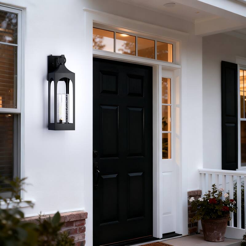 1-Light Matte Black Finish Outdoor Wall Light with Clear Seeded Glass