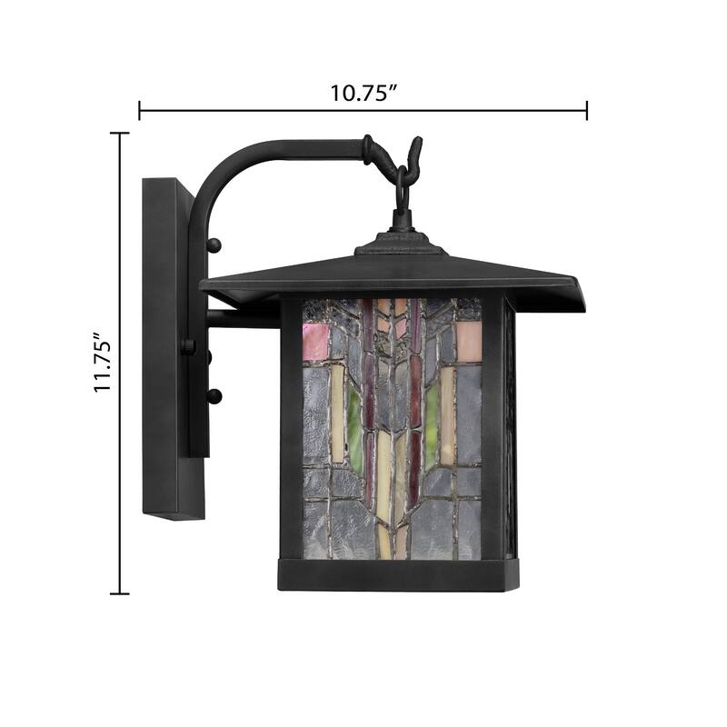 River of Goods Prairrie Style Stained Glass Black 1-Light Outdoor Lantern Wall Sconce - 10.75" x 9" x 11.75"