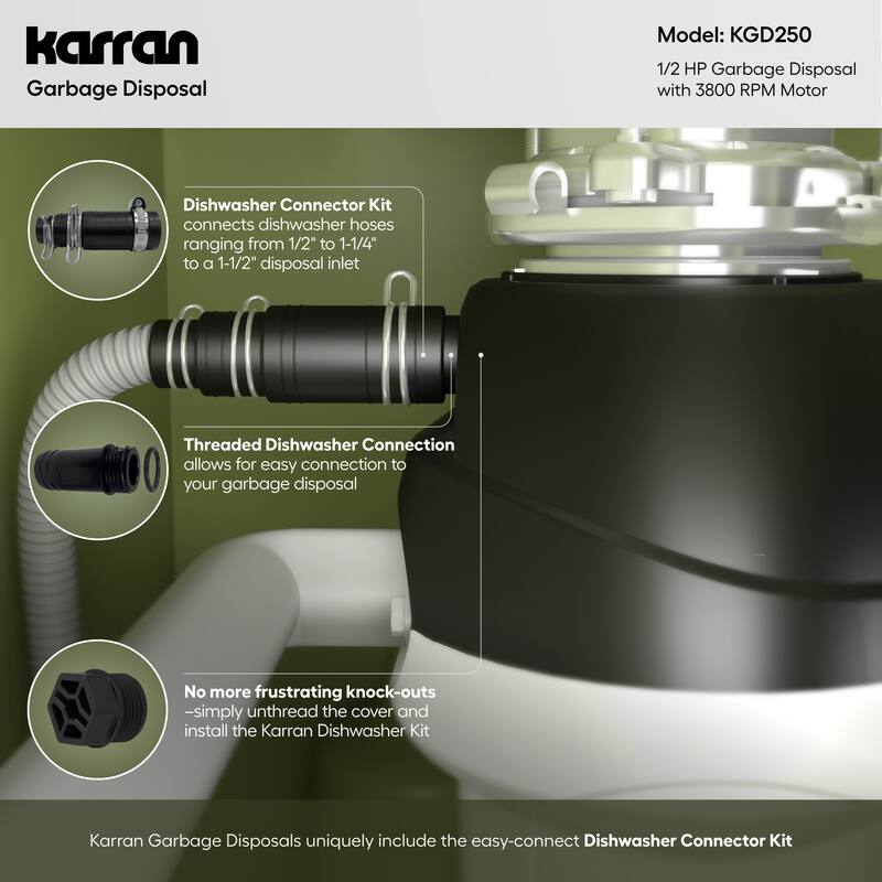 Karran USA KGD250 1/2 HP Continuous Garbage Disposal with 30 oz.
