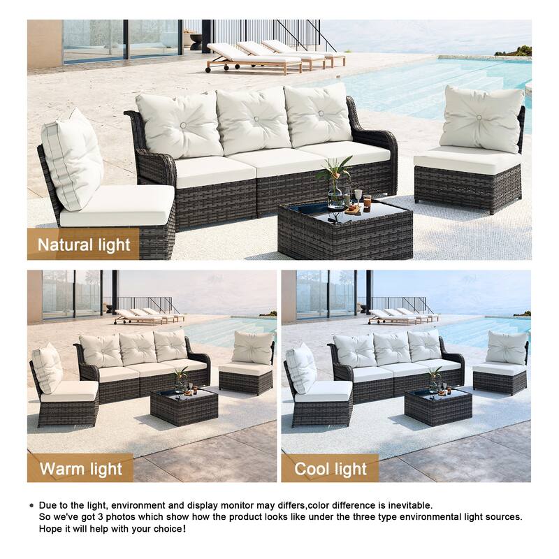 Outdoor Wicker Patio Conversation Furniture Set with Table and Cushion