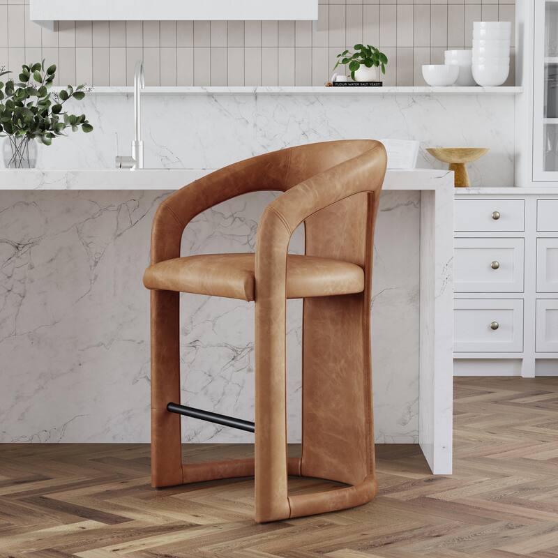 Classic Home Archie 26" Distressed Leather Stool - Brown