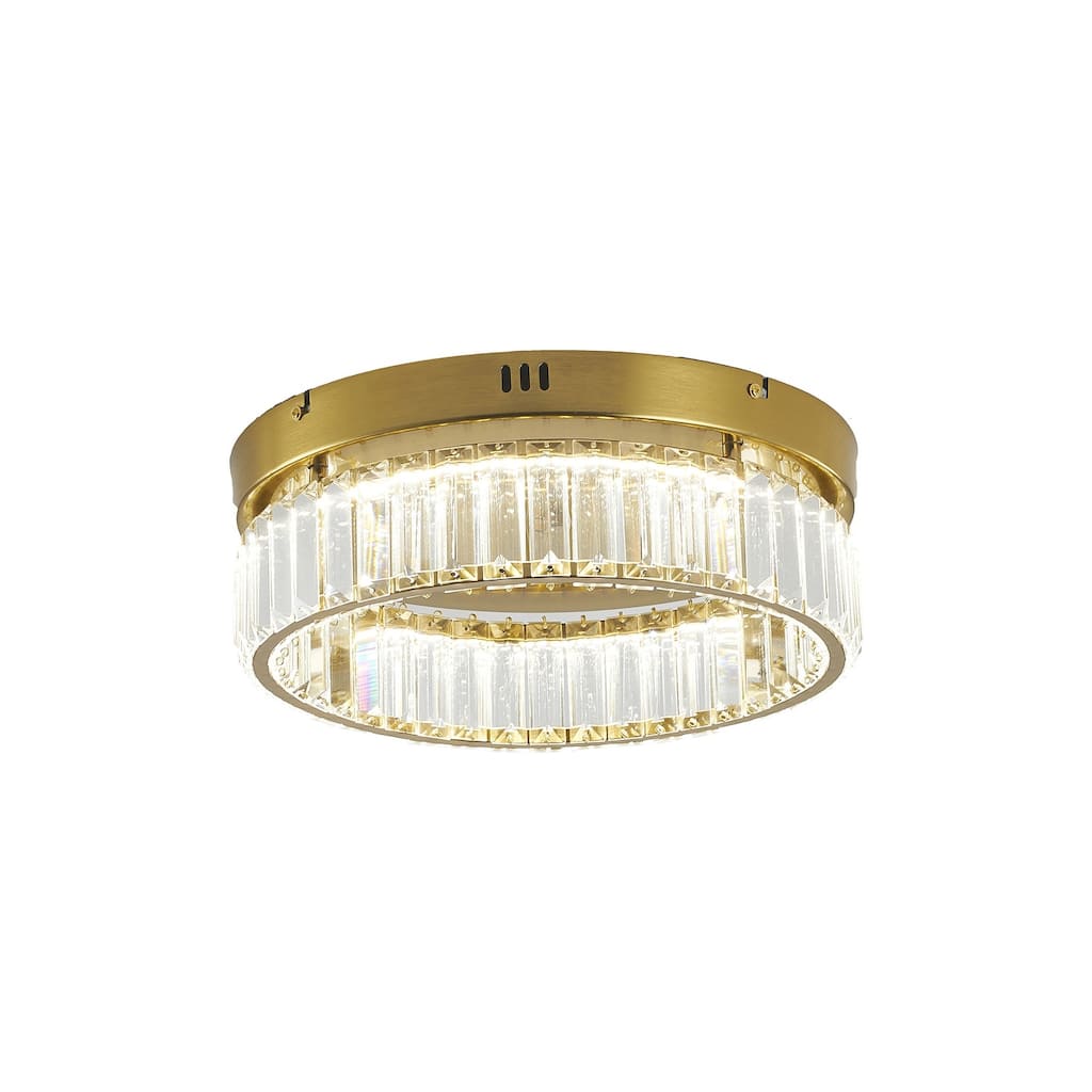 1-Light Brass Dimmable LED Flush Mount With Clear Crystals