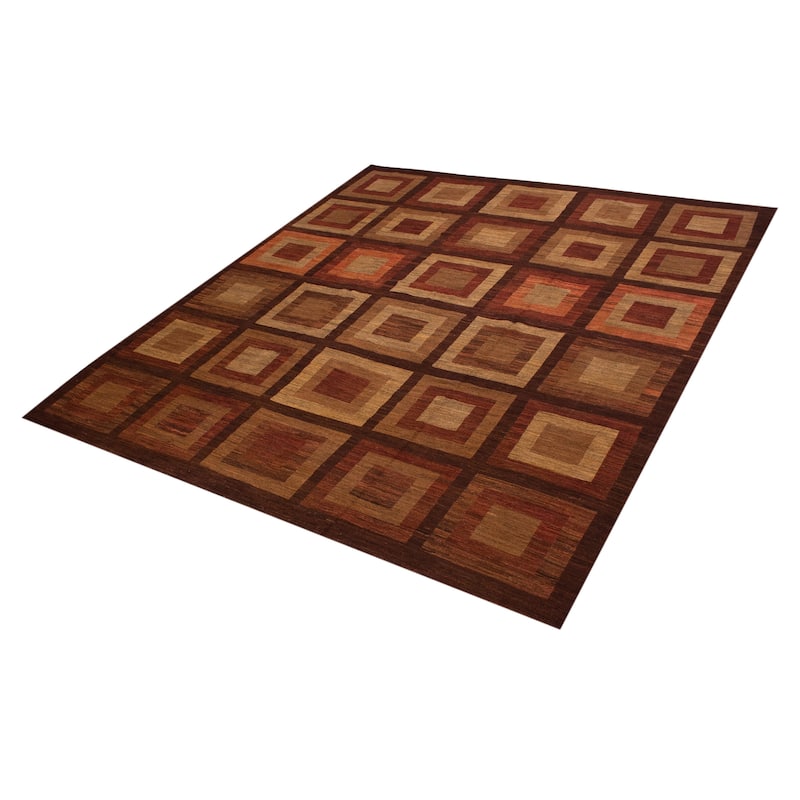 ECARPETGALLERY Flat-Weave Lahor Finest Brown Wool Tapestry Kilim - 13'6 x 15'0