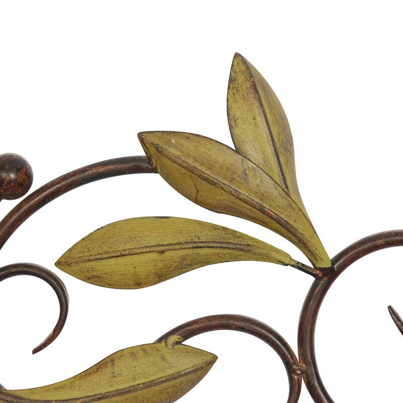 Metal Leaf Home Wall Decor with Scrolled Vine - Green or Red - Roche River Decor