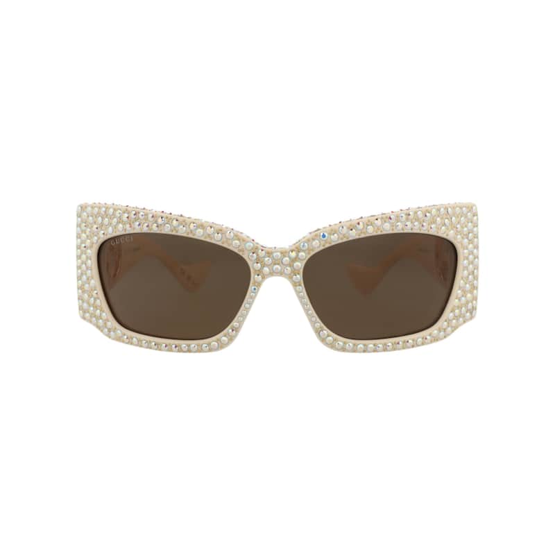 Gucci Shield-Frame Recycled Acetate Sunglasses - Ivory Ivory Brown - Ivory - Brown Lens