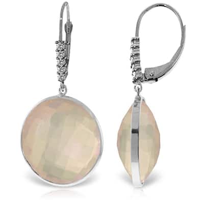 14K Solid Gold Diamonds Earrings w/ Checkerboard Cut Rose Quartz