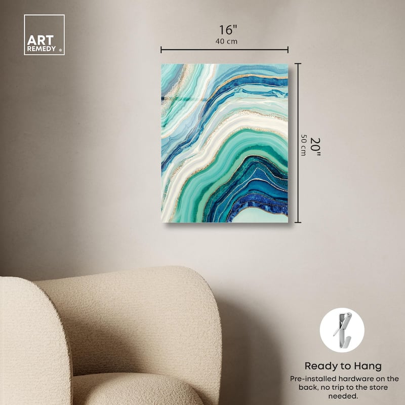 Blue Green Abstract Agate I Acrylic by Art Remedy, Ready to Hang