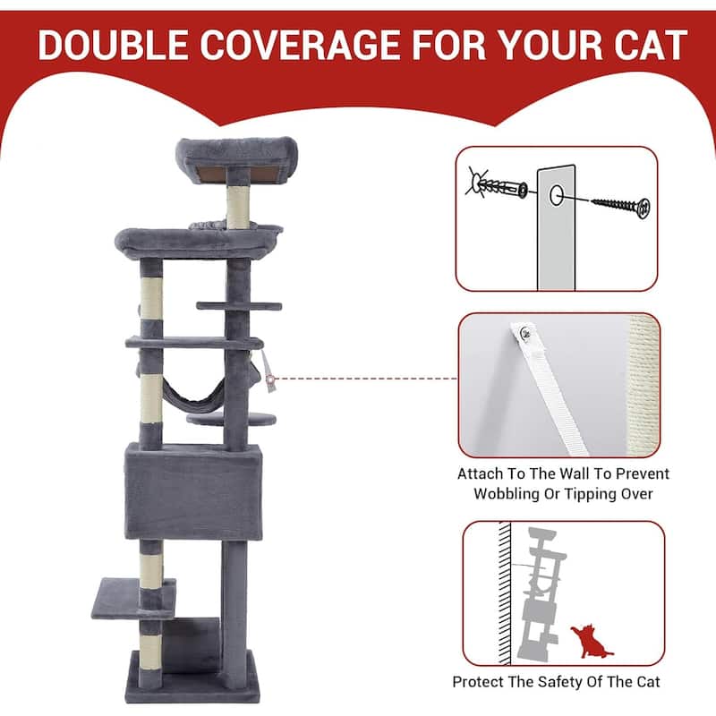 Cat Tree for Large Cats 67 Inches,Multi-Level Cat Tower with Scratching Posts