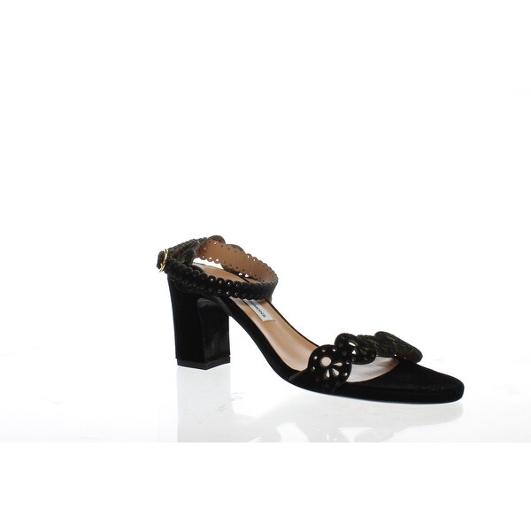 black velvet block heels