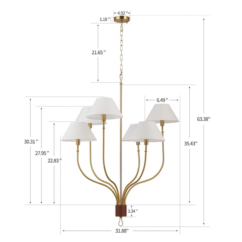 Griffin 6-Light Large Chandelier with Staggered Tail Design and Artisan Leather Accents
