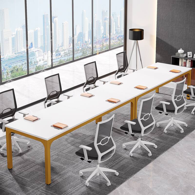 6.5FT Conference Meeting Seminar Business Table Set for 8-12 Person (Set of 2) - White+Gold