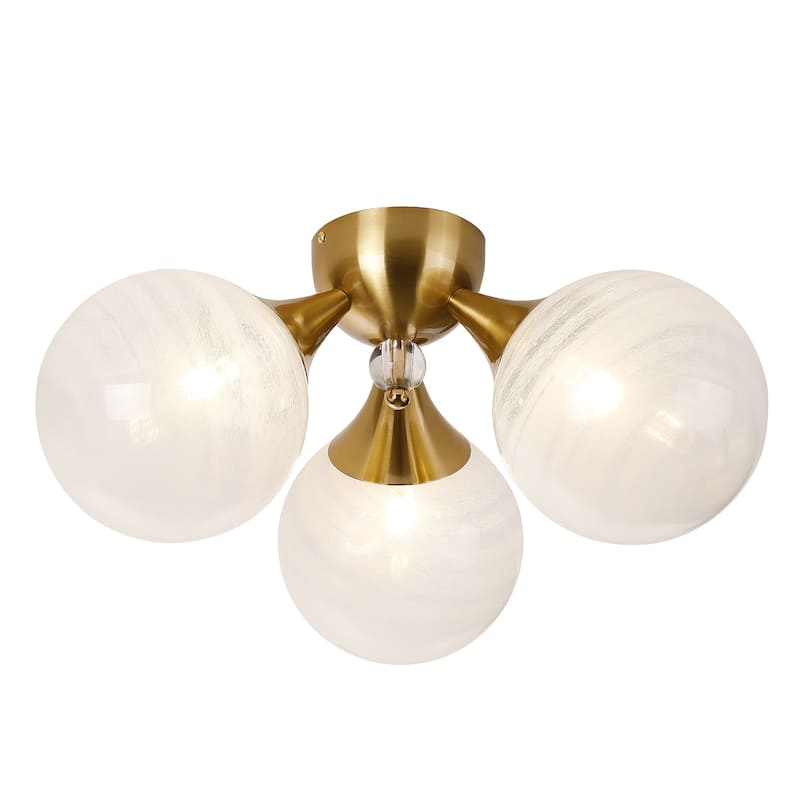 3-Light Stylish Triple White Bubble Glass Shaded Semi-Flush Mount Lamp