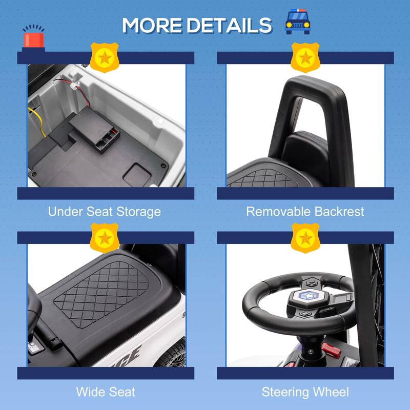 Imaginative Play Kids Ride On Police Car with Built in PA System Anti Tip and Storage Be Used for Toddlers Outdoor Adventures