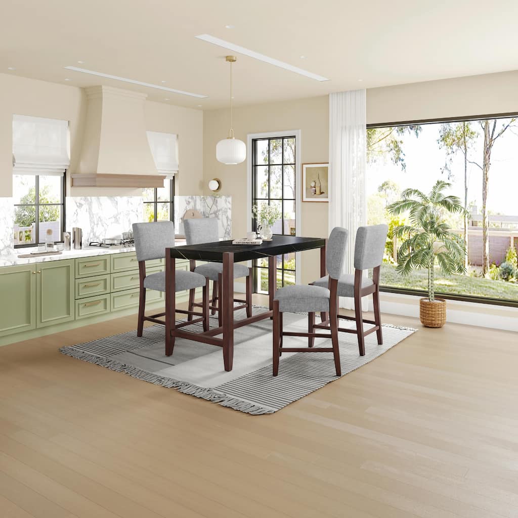 Space-Saving Dining Set - Marble Table & 4 Chairs