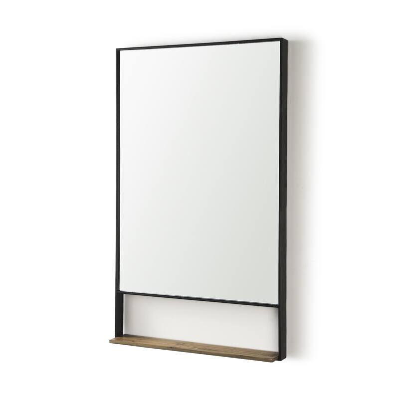 HomeRoots 40" Black Metal Framed Accent Mirror With Shelf - 24.02 in. x 39.96 in. x 3.94 in.
