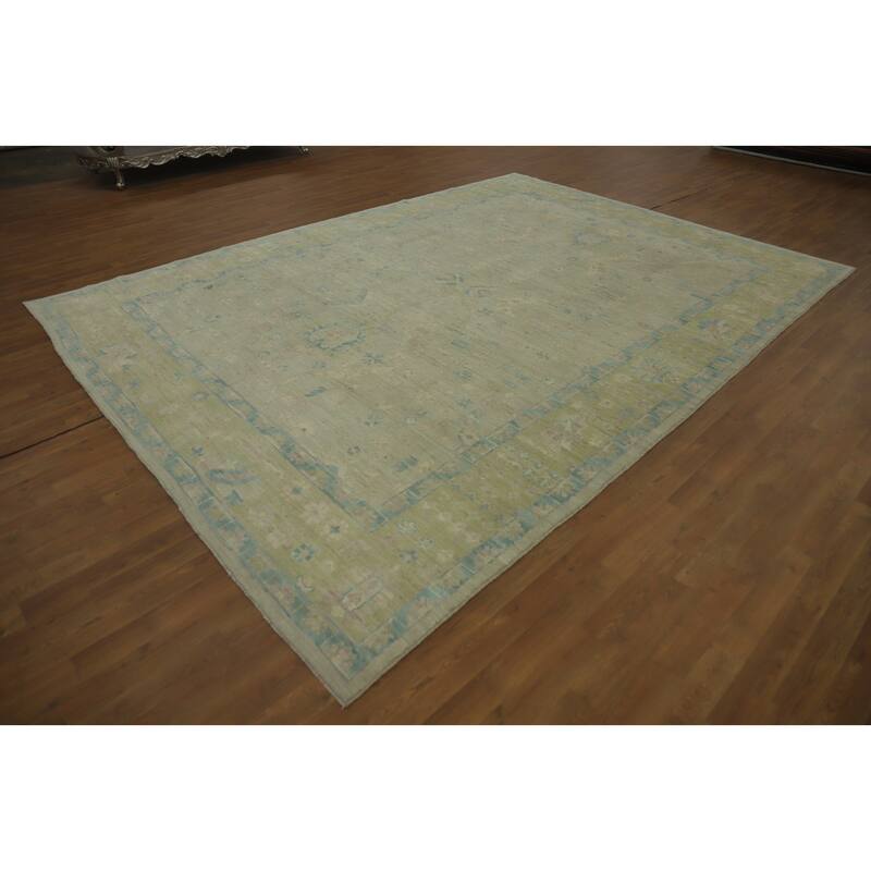 Vegetable Dye Wool Oushak Turkish Area Rug Floral Geometric - 12' 1'' X 8' 9''