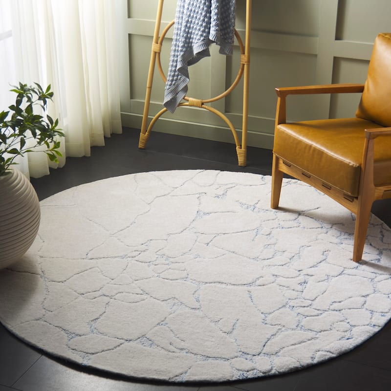 SAFAVIEH Handmade Ebony Giampaola Modern Contemporary Wool Rug - 6' Round - Ivory/Grey