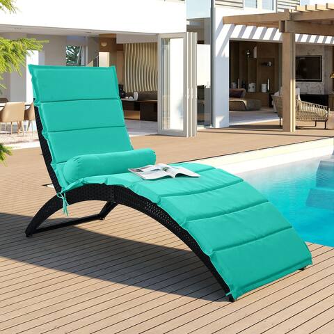Nestfair PE Rattan Foldable Chaise Lounge with Removable Cushion and Bolster Pillow