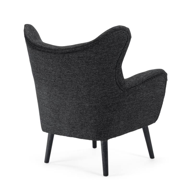 Black Modern 34.25" Upholstered Arm Chair with Oak Wood Legs and Wing Back