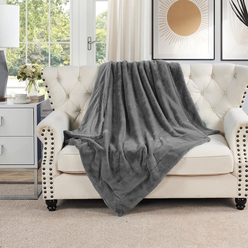 Home Soft Things FoxFauxFur Throw 50"x60"/60"x80" - 50"x60" - Cloudburst