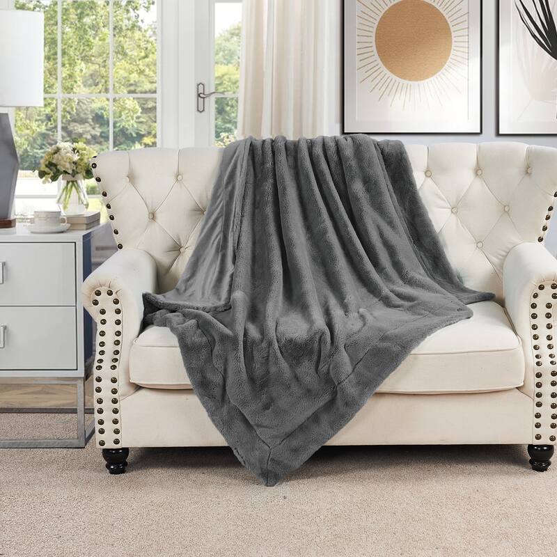 Home Soft Things FoxFauxFur Throw 50"x60"/60"x80" - 60"x80" - Cloudburst