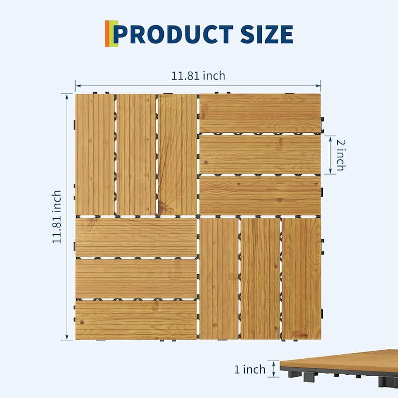 22 Pack 12"X12" Wood Patio Flooring Deck Tiles for Indoor & Outdoor Use DIY - 22-Pack