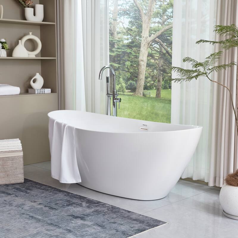 Vanity Art 71" Freestanding Acrylic Soaking Bathtub with Slotted Overflow & Pop-up Drain