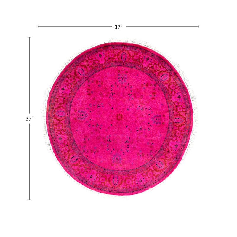 Overdyed One-of-a-Kind Hand-Knotted Round Area Rug - Pink - 3' 1" x 3' 1"