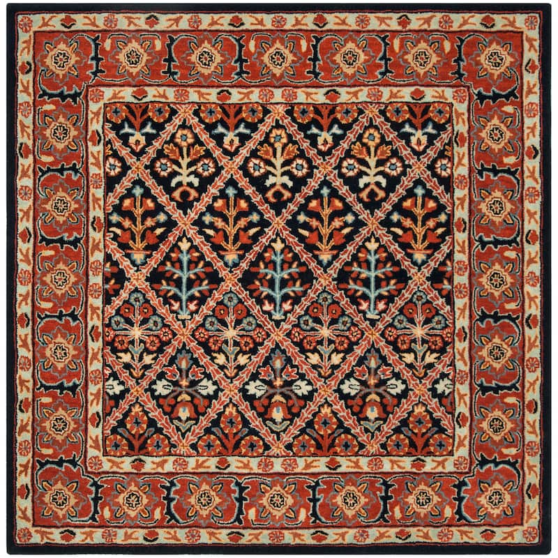 SAFAVIEH Handmade Heritage Overlapping Diamond Traditional Oriental Wool Rug - 6' Square - Navy/Red