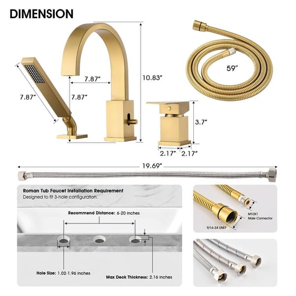 dimension image slide 0 of 4, Single Handle Deck Roman Tub Faucets/Filler with Handheld Shower