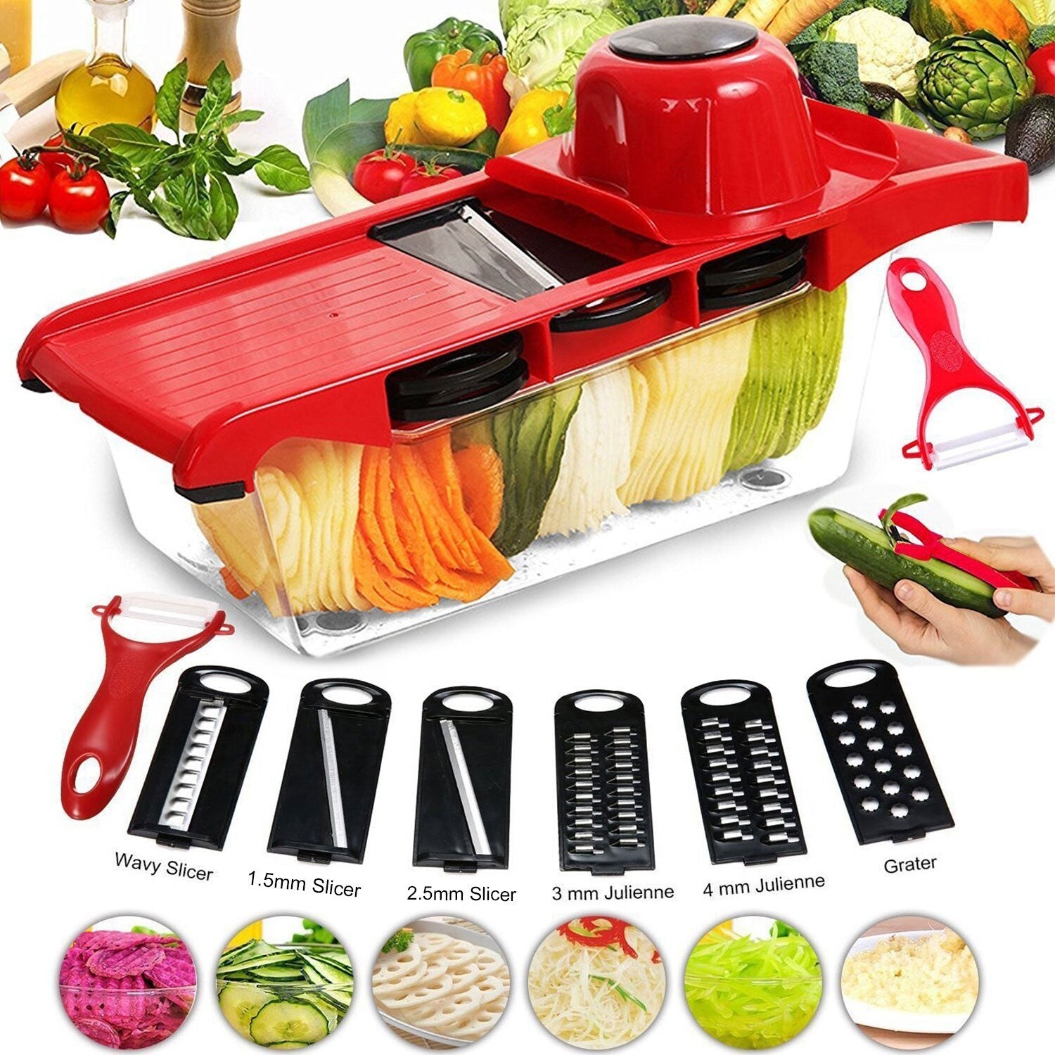 Vegetable Slicer Chopper Julienne with 6 Interchangeable Blades, 1