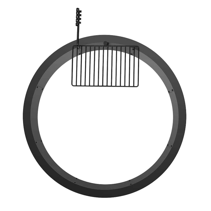 Black Carbon Steel Fire Pit Ring with BBQ Fire Ring, Swivel Grate - 34.84 x 34.84 x 13.15 in