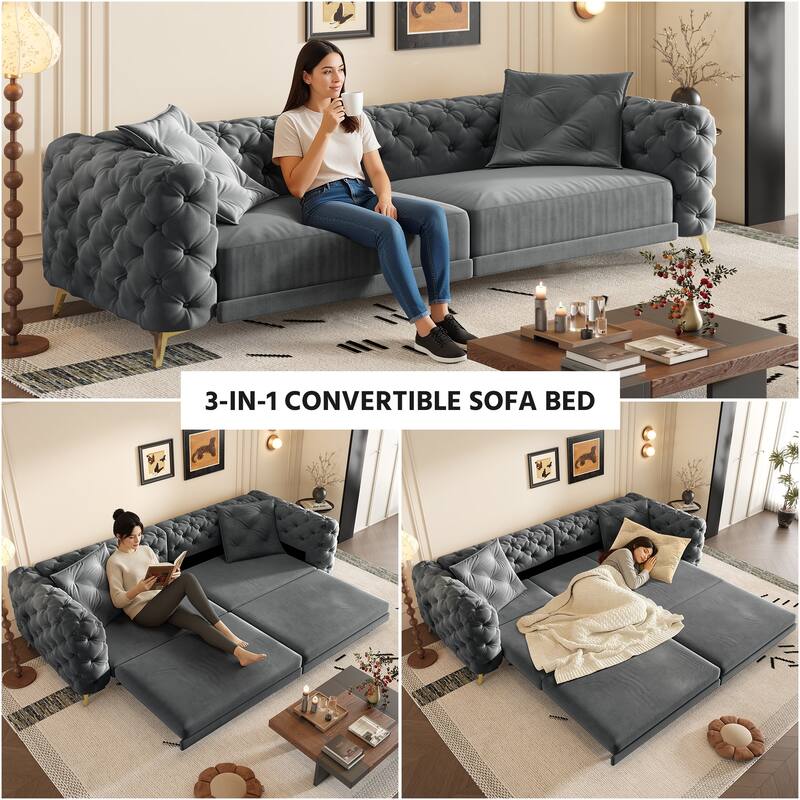 97.7" 3-in-1 Convertible Sleeper Sofa, Pull Out Sofa Bed with Ottoman, 4-Seater for Small Spaces & Apartments