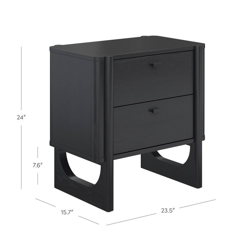 Solace Mid Century Modern 2-Drawer Nightstand with Solid Wood Frame and Rounded Details