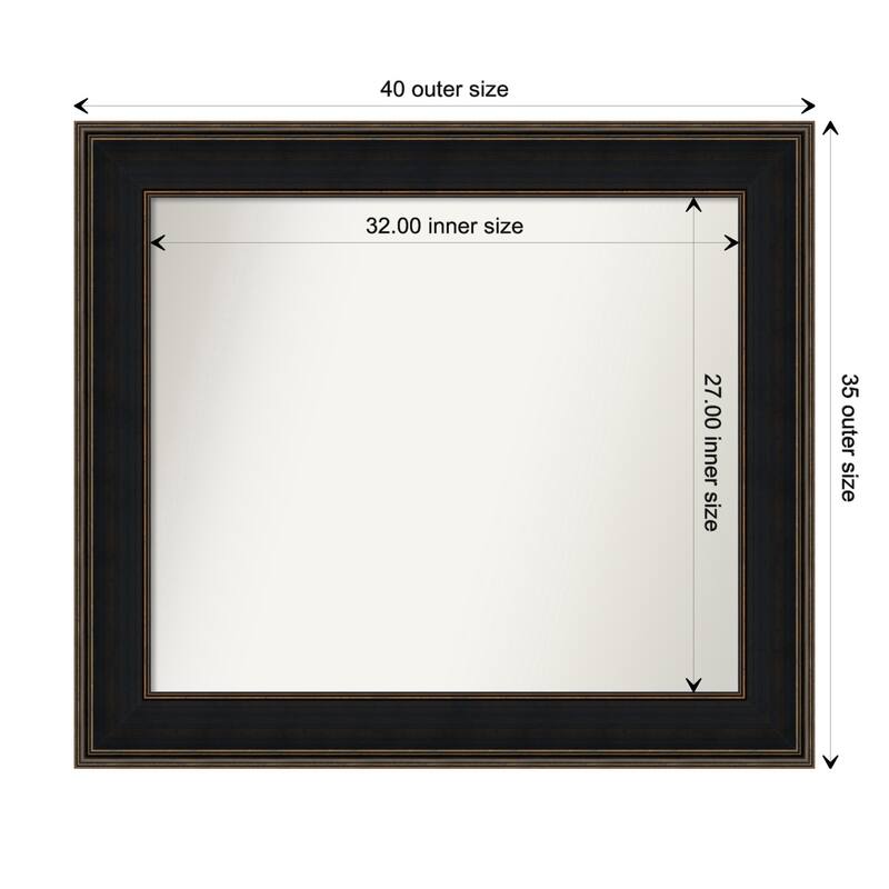Mezzanine Espresso Framed Non-Beveled Custom Wall Mirror, Bathroom Vanity Mirror - Outer Size: 39.75 x 34.75