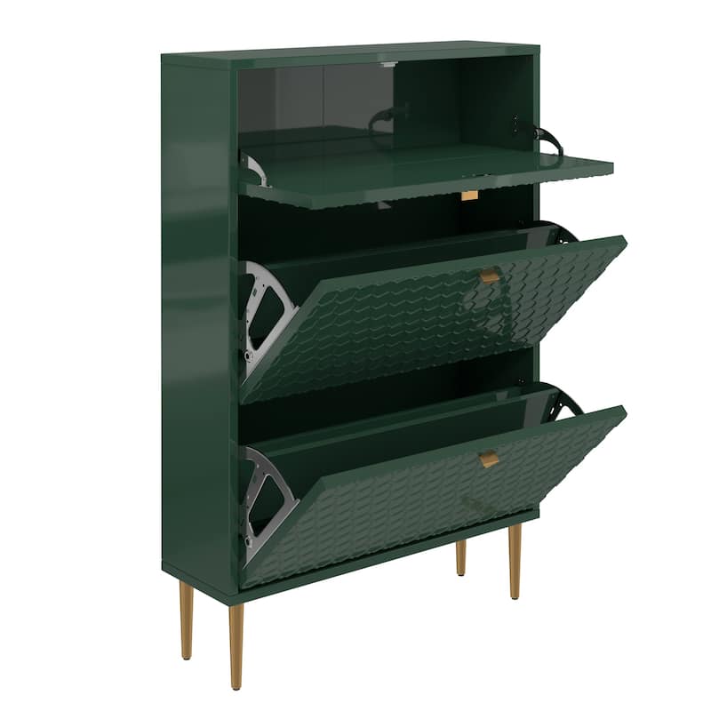 Wood 24 Pairs Shoe Storage Cabinet with 3 Flip Drawers