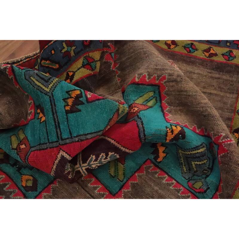 Hand Knotted Oriental 100% Wool Carpet Traditional Tribal Brown Heriz Area Rug - 10' 8'' X 4' 7''