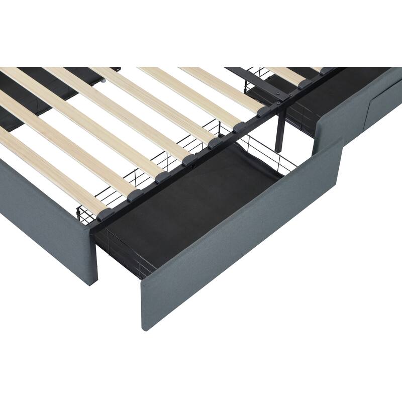 Dark Grey Twin Size Platform Bed with 4 Storage Drawers,USB Charging Station and LED Lights