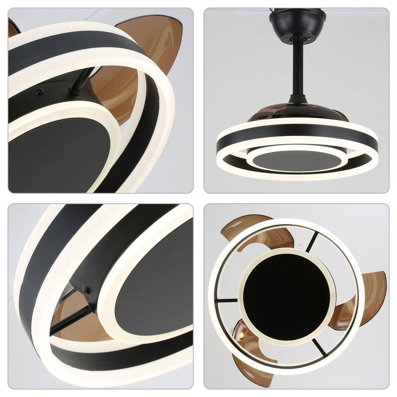 Oaks Aura Morton 22in.Black Modern Smart Ceiling Fan with Lights,Dimmable 6-Speed Quiet Reversible Bedroom Ceiling Fan w/Remote