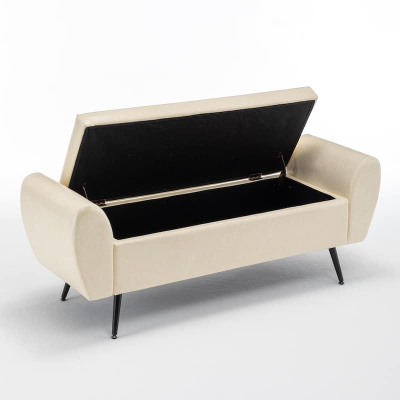 Upholstered 56"W Flip Top Storage Bench with arms